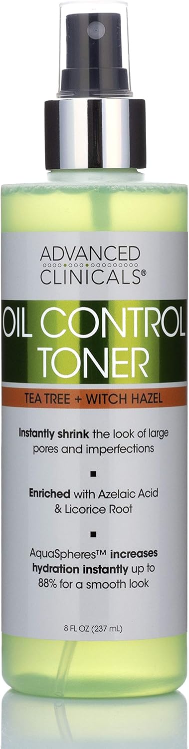 Oil Controle Purifying Toner Facial - Hidratante e não oleosa Tea Tree Oil, hamamélis Toner com Aloe Vera para pores, e Acne - Extratos naturais para todos.